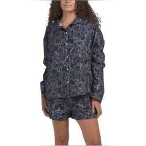 Intimately By Free People Blue Black Leopard Animal Print Pajama Set NWT Size XS